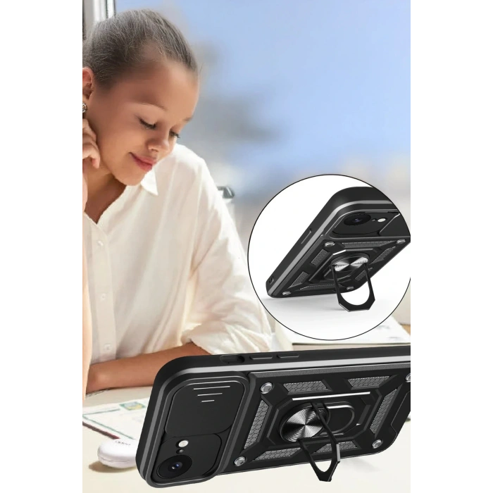 iPhone 16E Kılıf Pars Lens Yüzüklü Silikon - Kırmızı