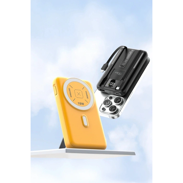 J39 10.000 mAh 20W PD Dahili Kablolu Magsafe Powerbank - Siyah