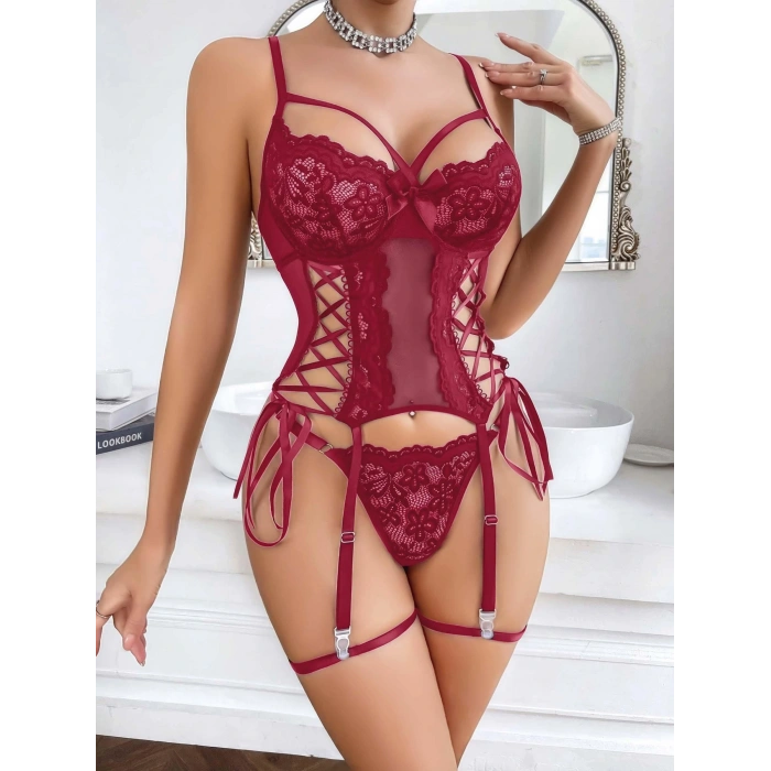 Kadın Kırmızı tül ve dantel Detaylı Fantezi Kostüm 2215