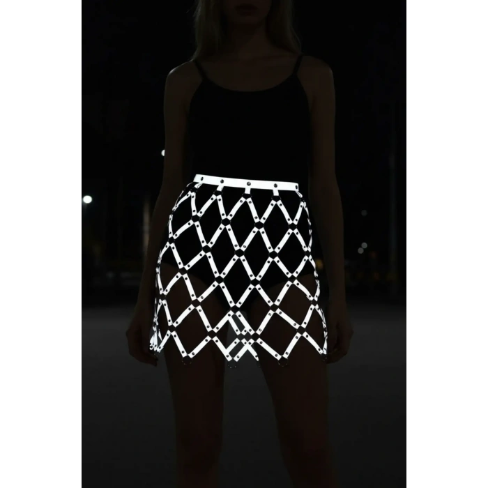 Kare Detaylı Şık Deri Harness Etek - Brf694