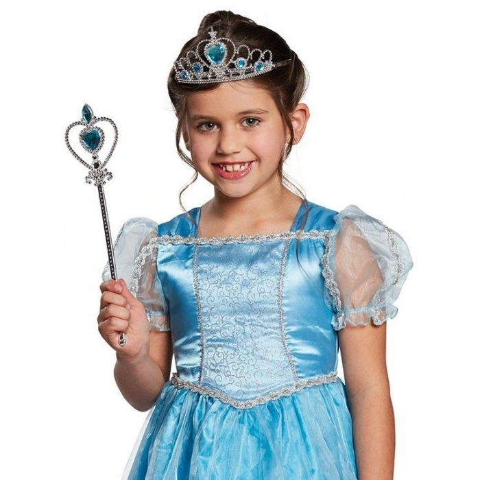 Karlar Ülkesi Elsa Mavi Kalpli Taç Ve Mavi Asa Seti Çocuk Boy (4172)