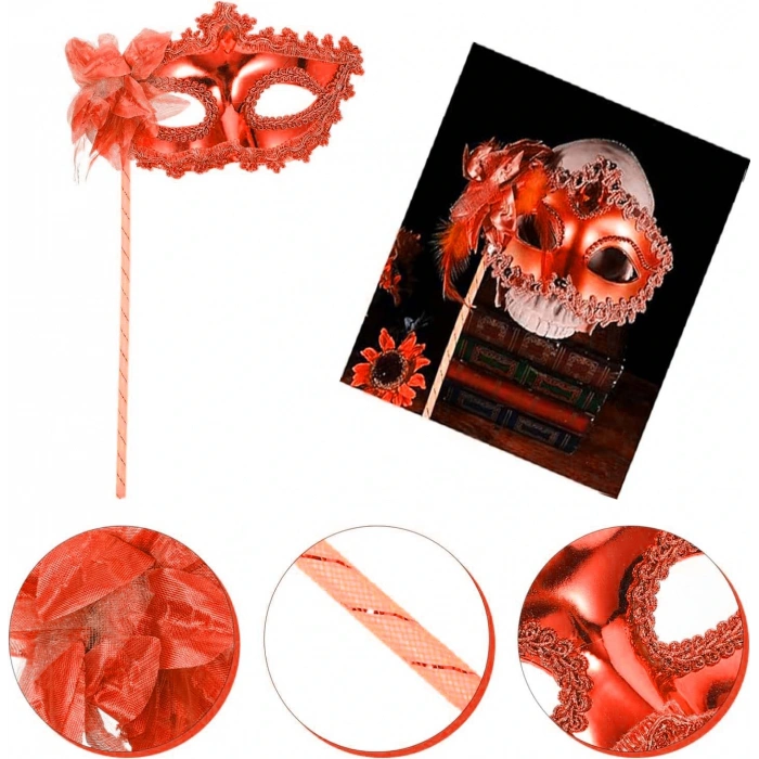 Kırmızı Işıltılı Tutmalı Fotoğraf Çekimi Maskesi 18x29 Cm (4172)