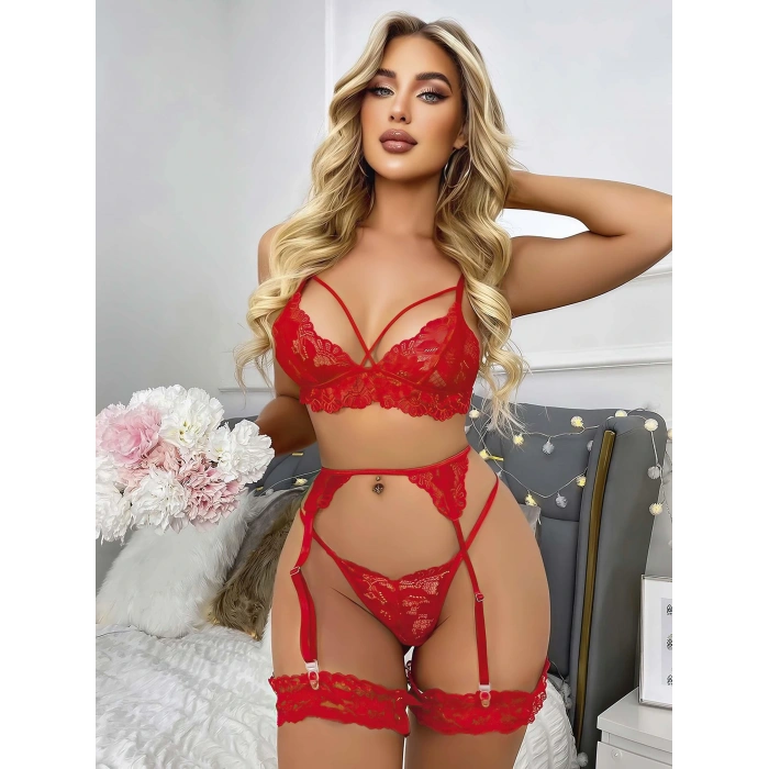 Kırmızı Jartiyer Fantezi 5li Takım 2012