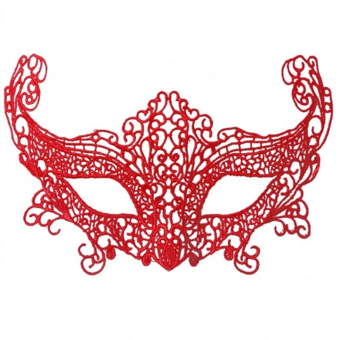 Kırmızı Renk Dantel Örgü İşlemeli Parti Maskesi Model 3 (4172)