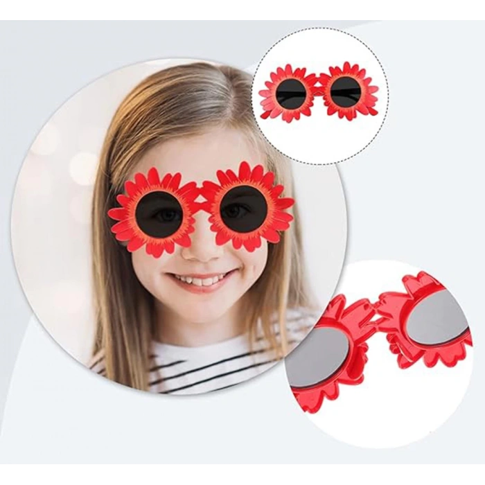 Kırmızı Renk Papatya Şekilli Parti Gözlüğü 18x10 Cm (4172)