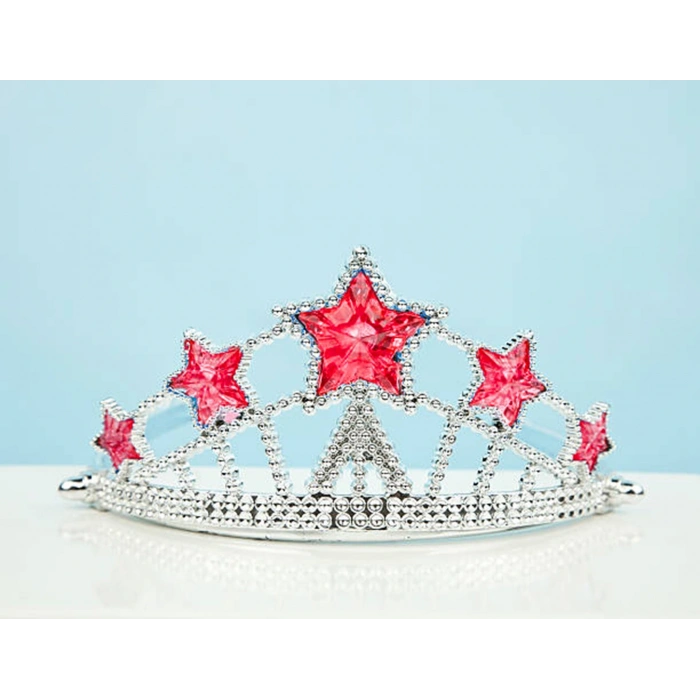 Kırmızı Yıldız Taşlı Plastik Kraliçe Prenses Elsa Tacı Çocuk Boy (4172)