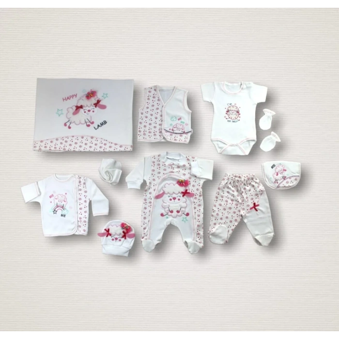 Kıvırcık Kuzu Nakışlı  10lu Zıbın Takımı Hastane Çıkışı Ekru