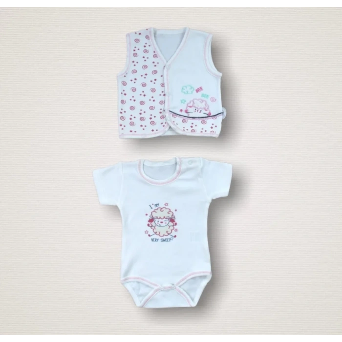 Kıvırcık Kuzu Nakışlı  10lu Zıbın Takımı Hastane Çıkışı Ekru