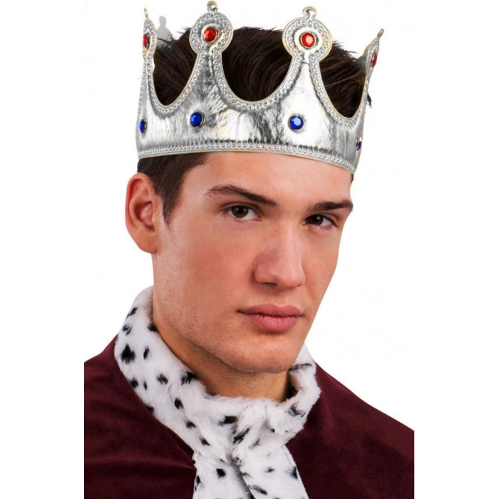 Kral Tacı Gümüş Renk Kumaş Malzeme Yetişkin Boy (4172)