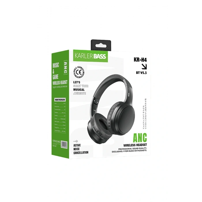 KRH4 Aktif Gürültü Engelleyici Özellikli Kafaüstü Kablosuz Bluetooth Kulaklık - Siyah