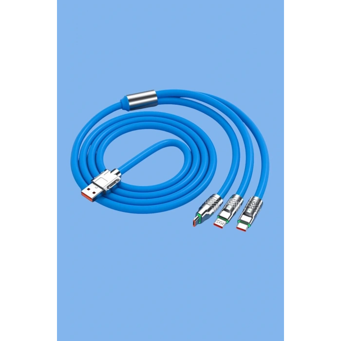 Kutulu  3 Şarj Aleti 1 Arada Çinko Alaşım Hızlı Şarj Kablosu Mavi 3 İn 1 (4172)