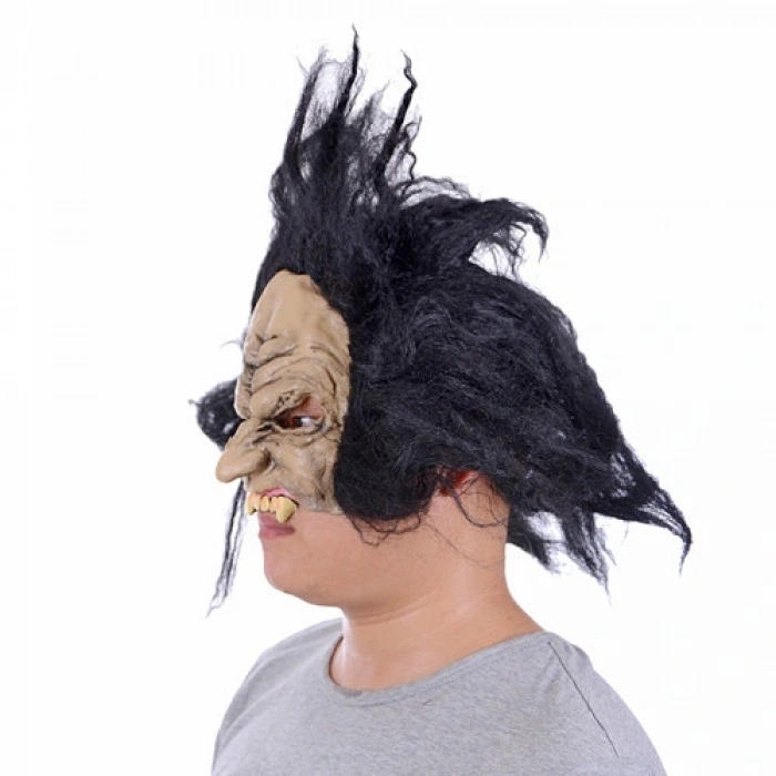 Lateks Dişli Korku Maskesi Saçlı Yarım Surat (4172)