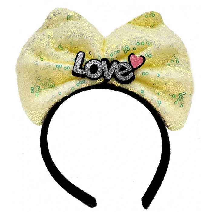 Led Işıklı 3 Farklı Fonksiyonda Yanan Gümüş Love Yazılı Sarı Fiyonk Taç 20x17 Cm (4172)