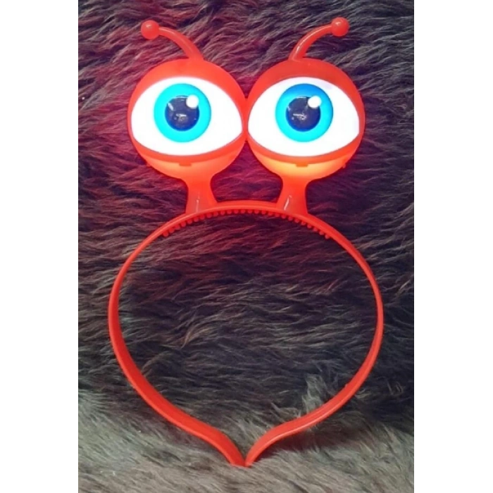 Led Işıklı &amp;amp; Pilli 3 Farklı Modda Yanan Uzaylı Göz Parti Tacı Kırmızı Renk 18x12 Cm (4172)