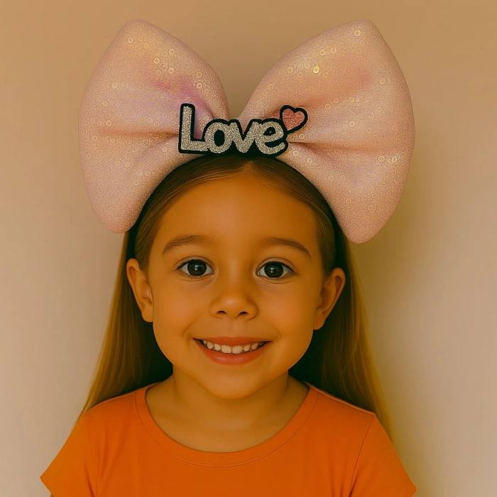 Led Işıklı Love Yazılı Pembe Fiyonk Taç – Kız Çocuk Parti Tacı (4172)