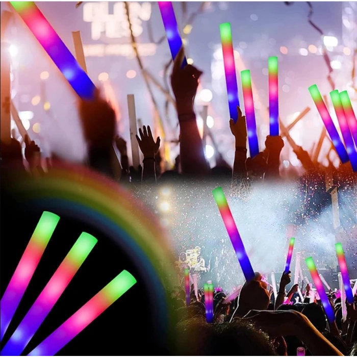 Led Işıklı Rengarenk Sünger Parti Çubuk Işıklı Kauçuk Sopa 46 Cm (4172)