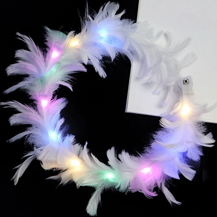 Led Işıklı Rengarenk Yanan 3 Fonksiyonlu Otrişli Parti Tacı Beyaz Renk 12x12 Cm (4172)