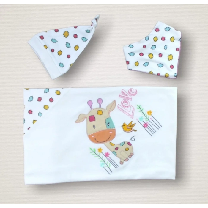 Love Zürafa Nakışlı  10lu Zıbın Takımı Hastane Çıkışı Ekru