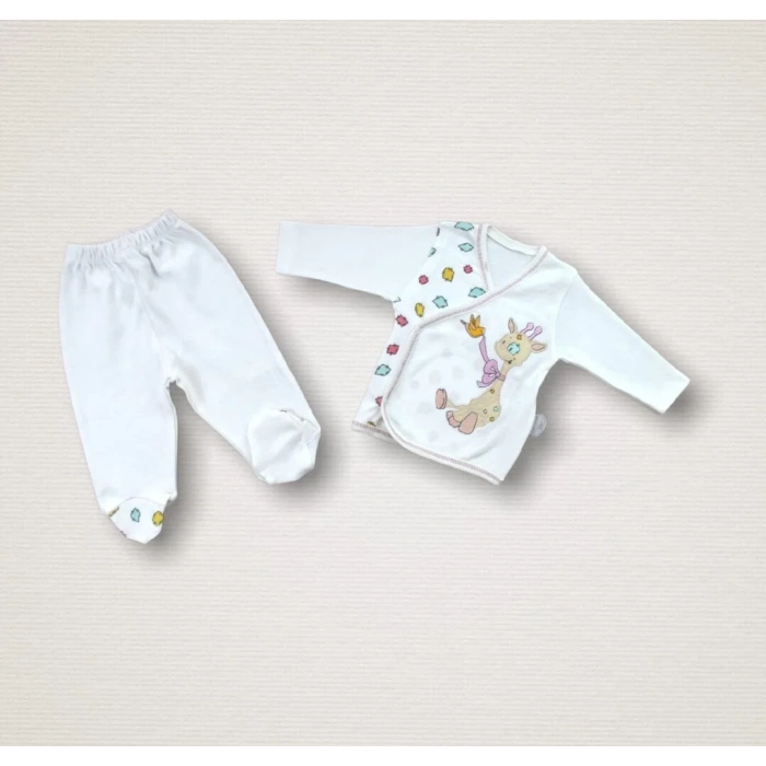 Love Zürafa Nakışlı  10lu Zıbın Takımı Hastane Çıkışı Ekru