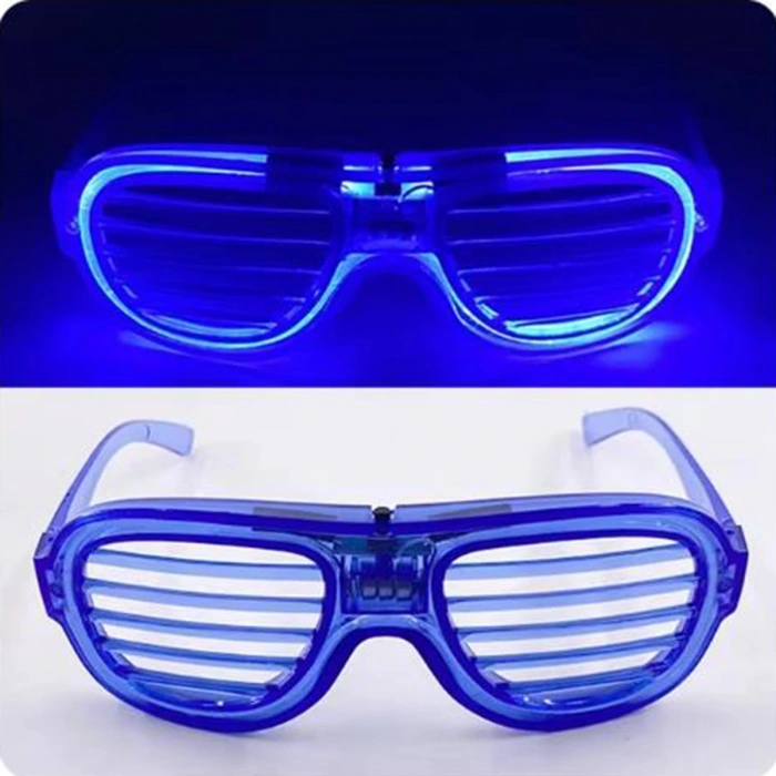 Mavi Led Işıklı Parti Gözlüğü - Neon Glow Şerit Gözlük 3 Modlu (4172)