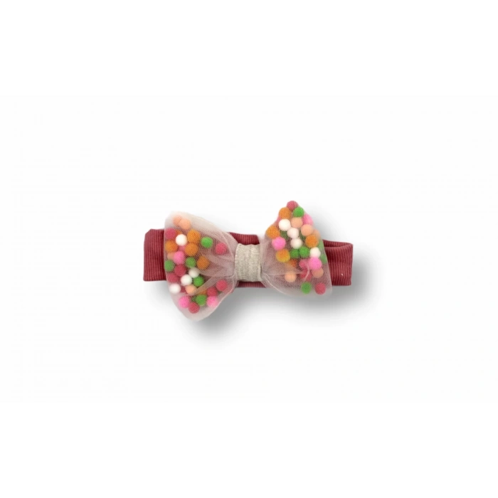 Melek Kız Nakışlı Bandanalı Kısa Kollu Sweatli Şortlu 3lü Kız Bebek Takımı Nar Çiçeği