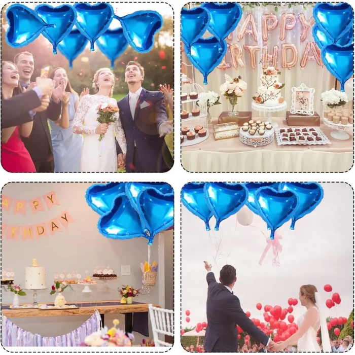 Metalize Parlak Mavi Kalp Şekilli Uçan Balon Folyo 18 İnç 45 Cm 25 Adet (4172)