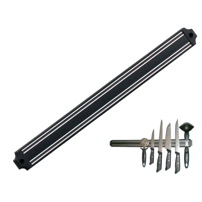 Mıknatıslı Bıçak Tutucu Stand - 38 cm - Siyah - Paslanmaz Çelik - Mutfak Düzeni - Güvenli Bıçak Saklama - Tezgâh Düzeni - Modern Tasarım