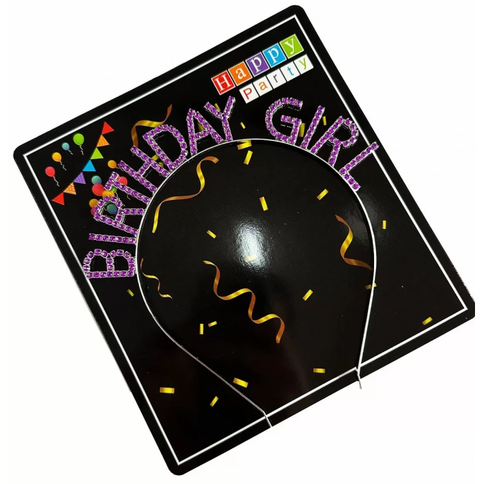 Mor Renk Kristal Taşlı Parlak Birthday Girl Yazılı Taç 16x17 Cm (4172)