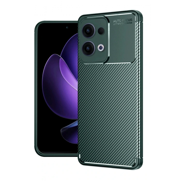 Oppo Reno 13 Pro Kılıf Auto Focus Karbon Kapak - Koyu Yeşil