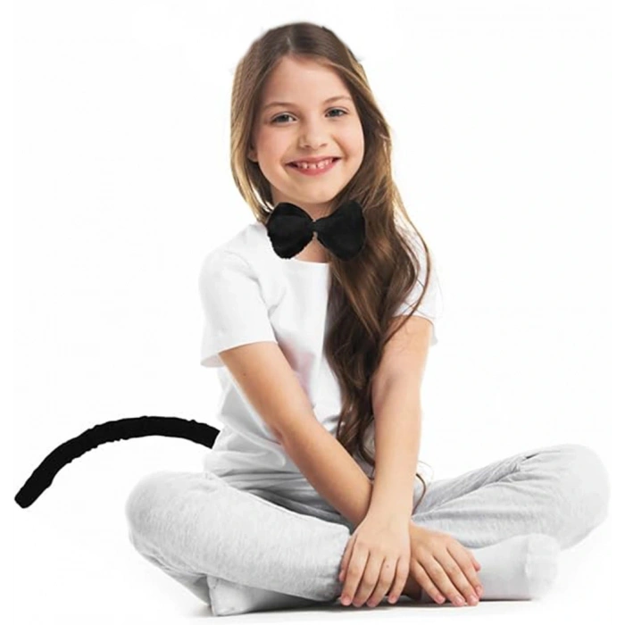 Peluş Siyah Renk Kuyruk Ve Papyon Yetişkin Çocuk Uyumlu (4172)