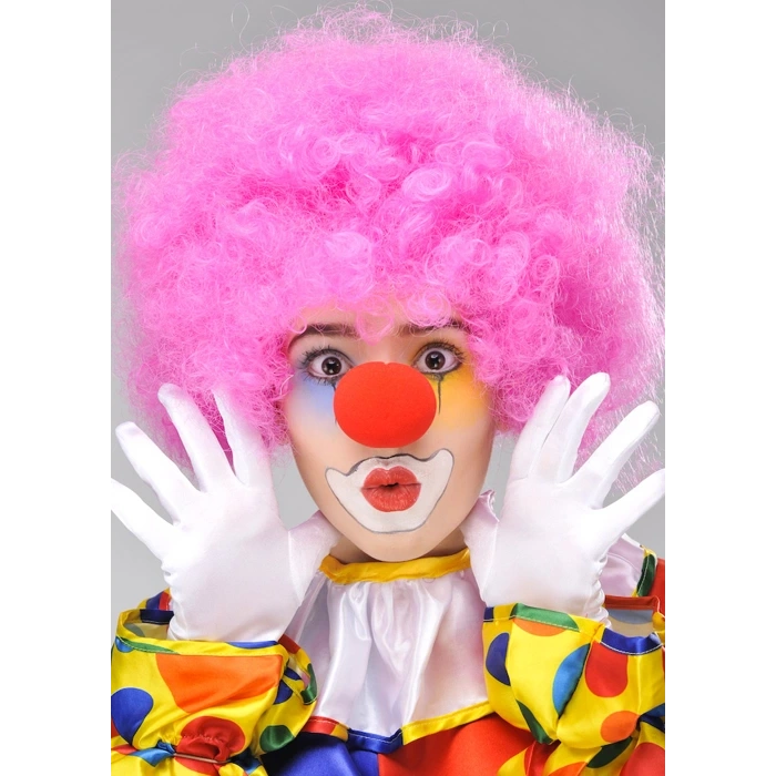 Pembe Renk Kıvırcık Afro Bonus Peruk Takma Saç Ve Kırmızı Burun Seti (4172)