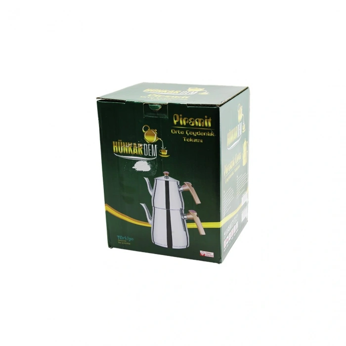 Piramit Orta Boy Çelik Çaydanlık Seti - Takımı Renkli Bakalit Kulp Üst Demlik : 1.1lt - Alt Suluk: 2lt Kendinden Süzgeçli (4172)