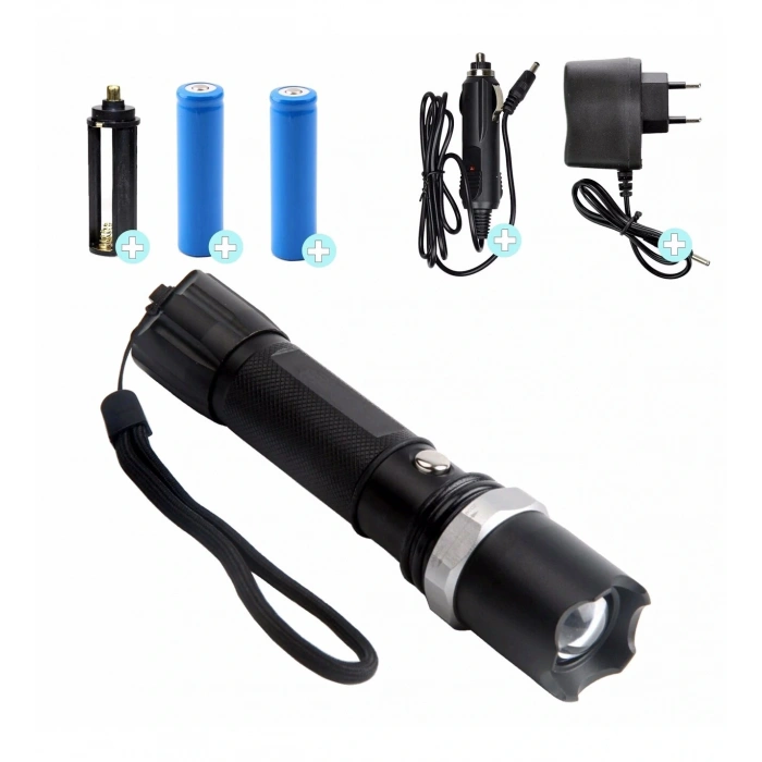 Profesyonel Şarjlı El Feneri Uzun Menzilli Şarjlı Zoomlu Süper Güçlü Acil Durum Feneri Çift Bataryal (4172)