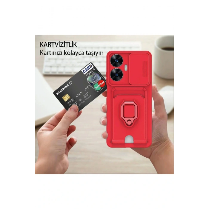 Realme C55 Kılıf Zuma Kartvizitli Yüzüklü Silikon - Siyah