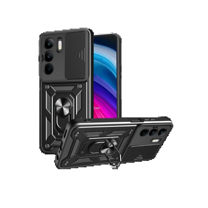 Realme C75 4G Kılıf Pars Lens Yüzüklü Silikon - Siyah