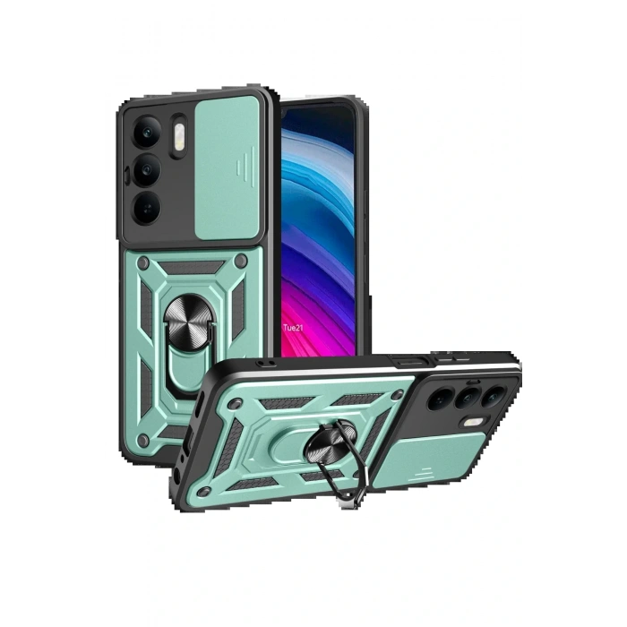 Realme C75 4G Kılıf Pars Lens Yüzüklü Silikon - Yeşil