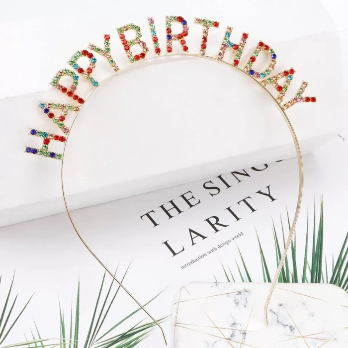 Rengarenk Kristal Taşlı Ekstra Lüks Gümüş Kaplama Happy Birthday Taç 16x17 Cm (4172)