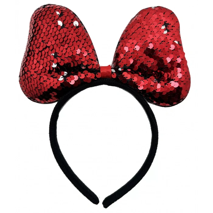 Renk Değiştiren Pullu Payetli Fiyonk Parti Tacı Kırmızı Gümüş Renk 20x16 Cm (4172)