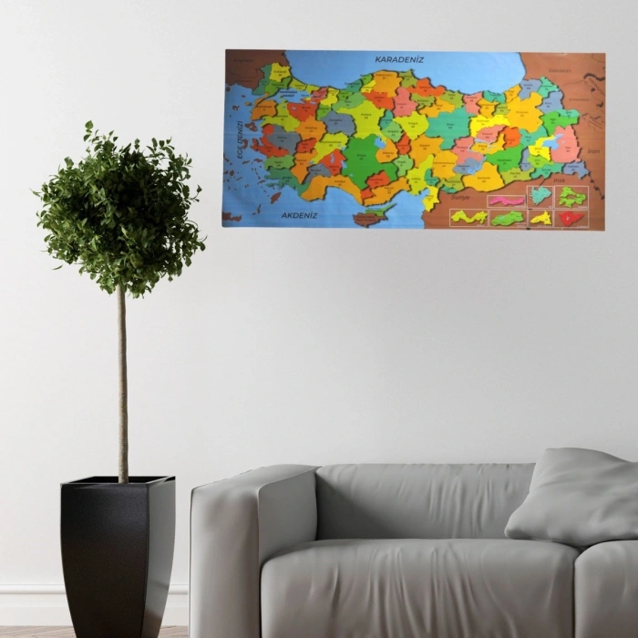 Renkli Türkiye Haritası Manyetik Yapıştırıcı Gerektirmeyen Duvar Stickerı 118 Cm * 56 Cm (4172)