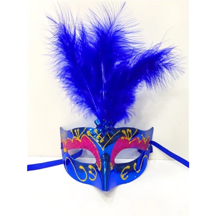 Renkli Tüylü Venedik Parti Maskesi Karışık Renk 12 Adet (4172)