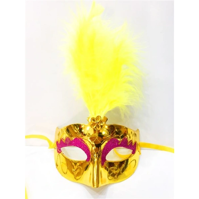 Renkli Tüylü Venedik Parti Maskesi Karışık Renk 12 Adet (4172)