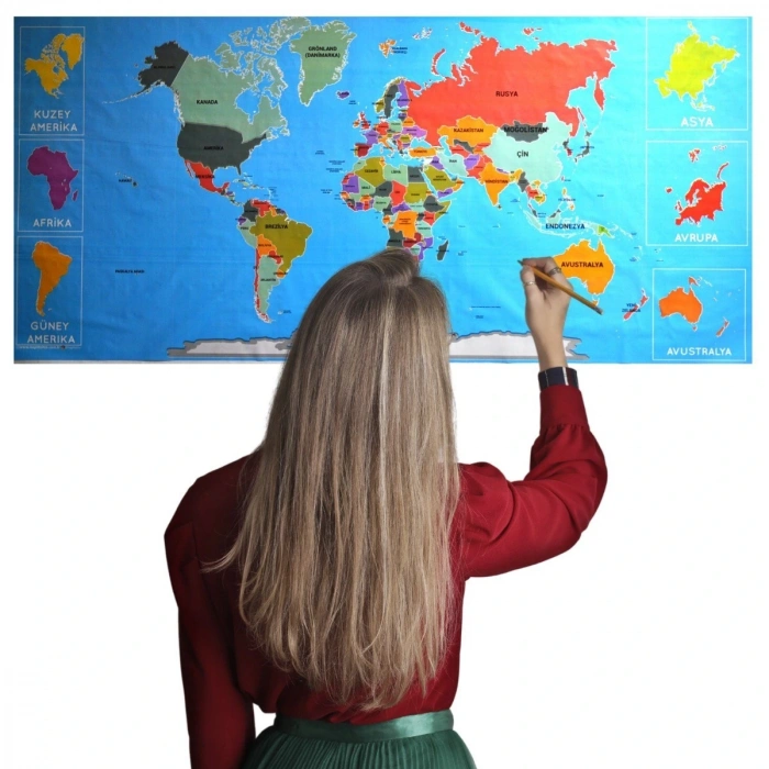 Renkli atlas Dünya haritası Manyetik Yapıştırıcı Gerektirmeyen Duvar Stickerı 118 Cm * 56 Cm (4172)