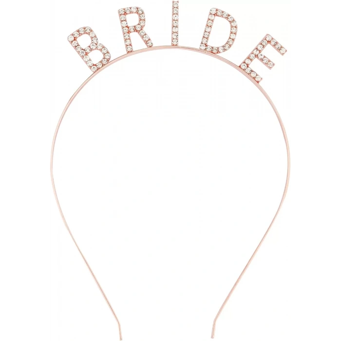 Rose Gold Renk Bekarlığa Veda Kristal Taş Bride Tacı İthal 16x10 Cm (4172)