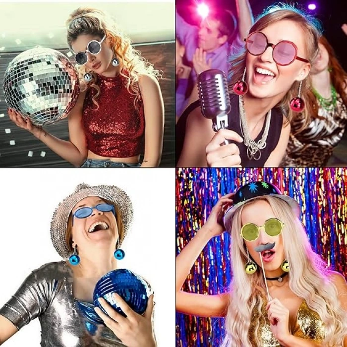 Sallanan Disko Top Küpeli Gözlük Retro Hawaii 5 Renk 6 Adet (4172)