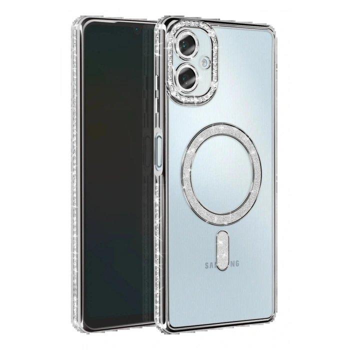 Samsung Galaxy A06 Joke Simli Magneticsafe Kılıf - Gümüş