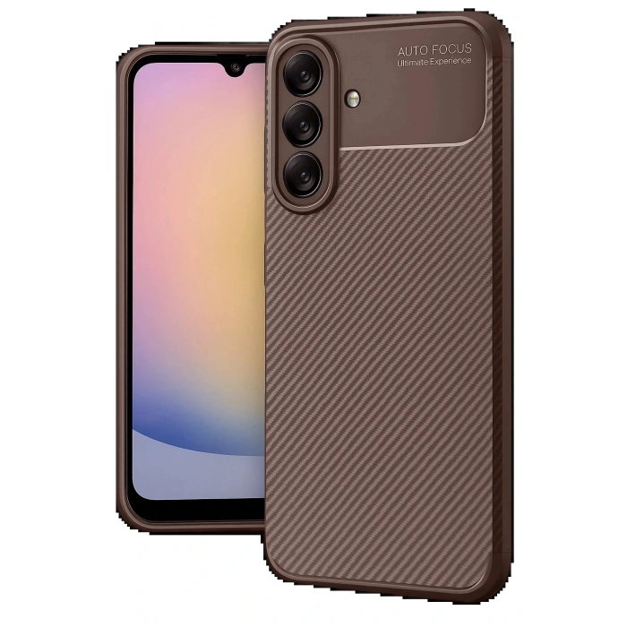 Samsung Galaxy A56 Kılıf Auto Focus Karbon Kapak - Kahverengi