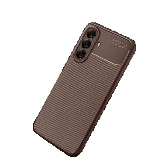 Samsung Galaxy A56 Kılıf Auto Focus Karbon Kapak - Kahverengi