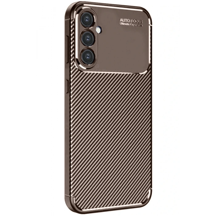 Samsung Galaxy S24 FE Kılıf Auto Focus Karbon Kapak - Kahverengi