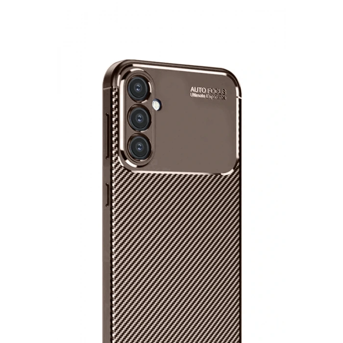 Samsung Galaxy S24 FE Kılıf Auto Focus Karbon Kapak - Kahverengi