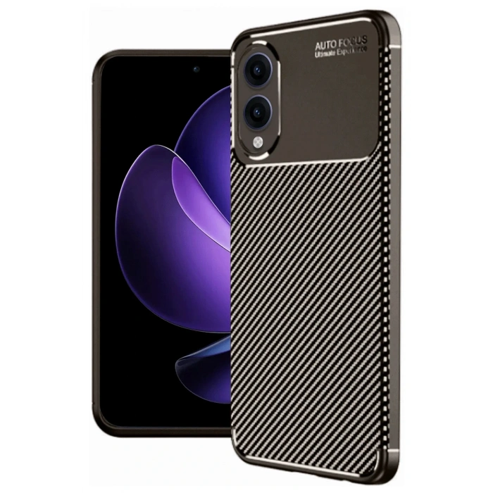 Samsung Galaxy S25 Edge Kılıf Auto Focus Karbon Kapak - Kahverengi